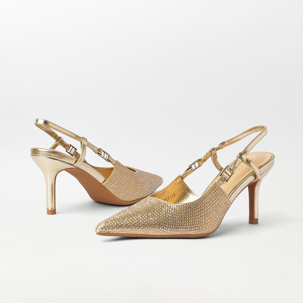 Embellished Slingback Kitten Heels Gold - (CH278)