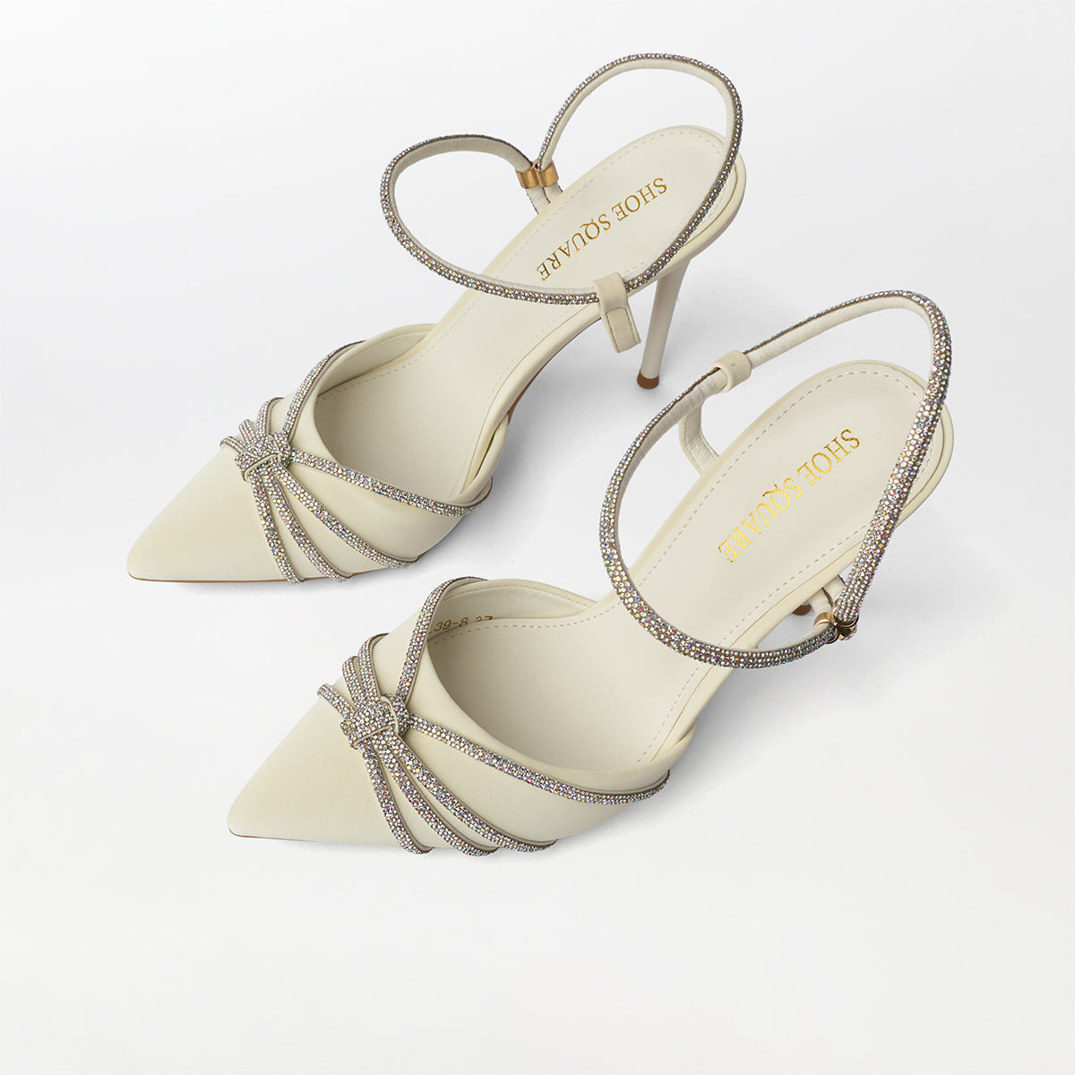 Embellished High Heel White Sandals - (CH282)