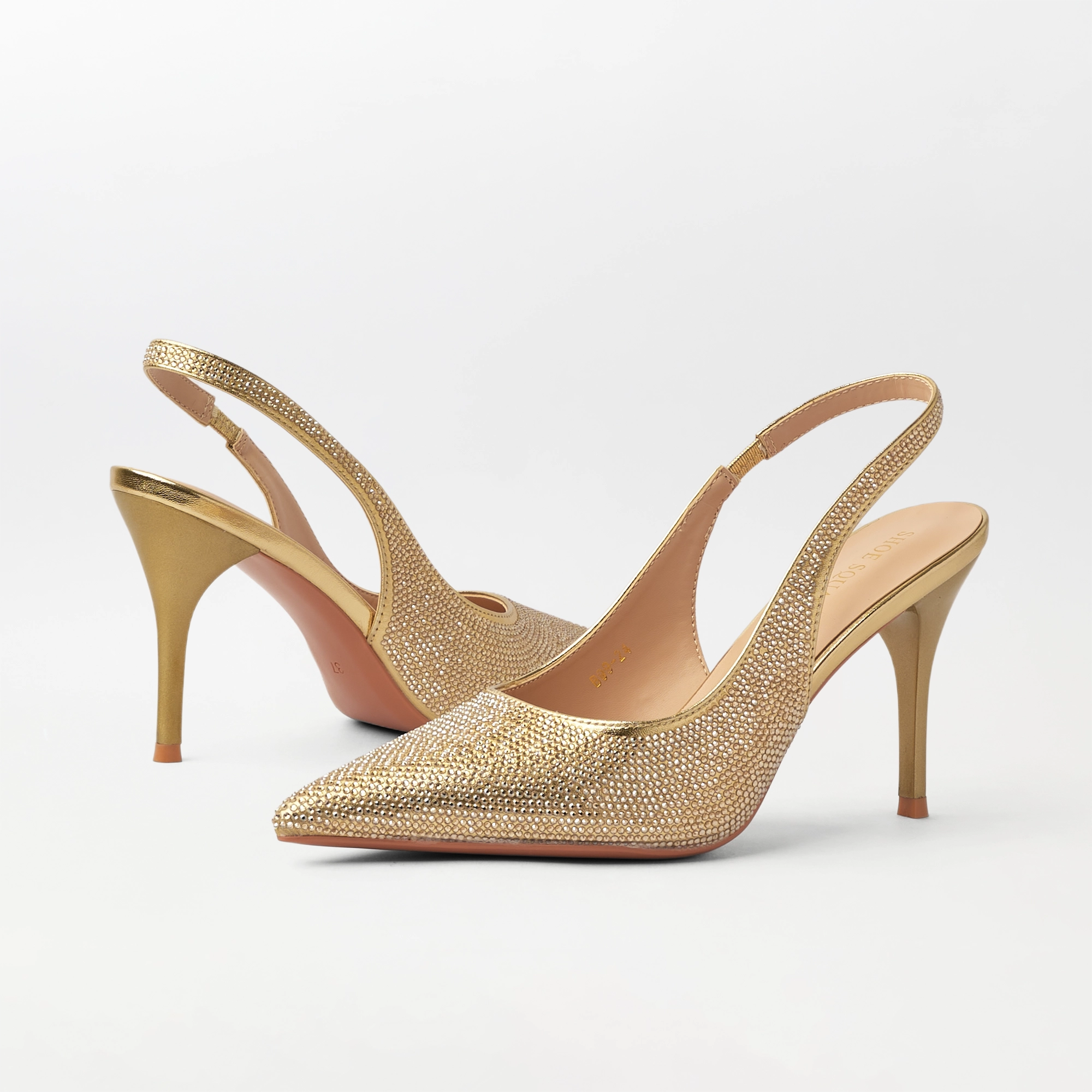 Embellished Slingback Kitten Heel Gold - (CH334)