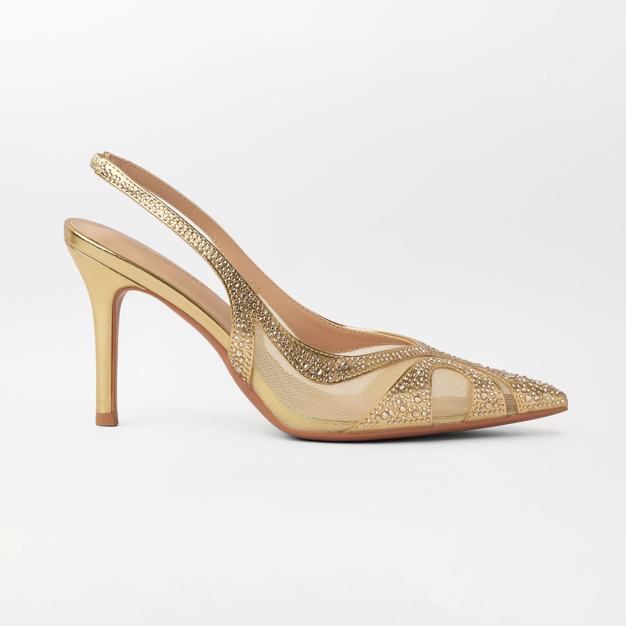 Embellished Mesh Slingback Heel Gold - (CH337)
