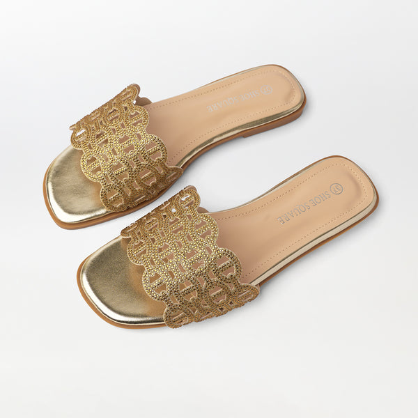 Embellished Cut Work Flat Slippers - (FS87)
