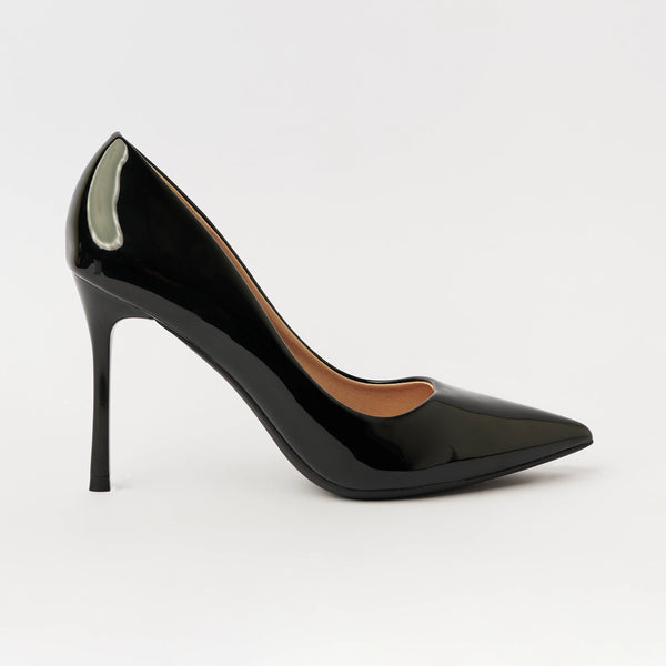 Glossy High Heels Court Shoes Black - (CH256)