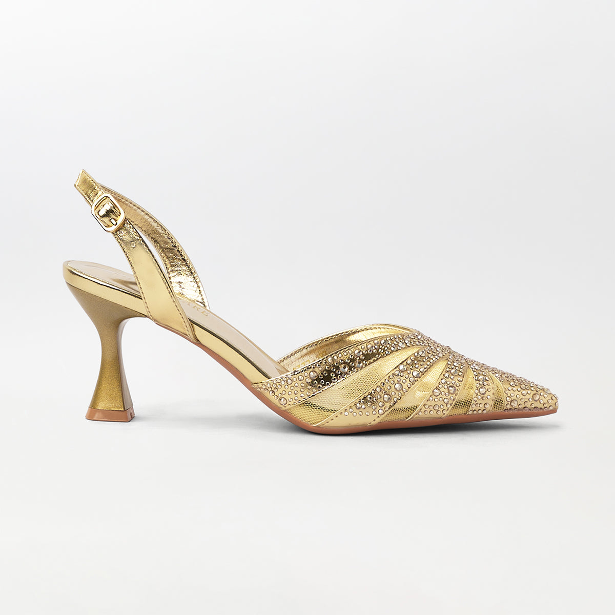 Embellished Stripe Slingback Sandal Heels - CH298