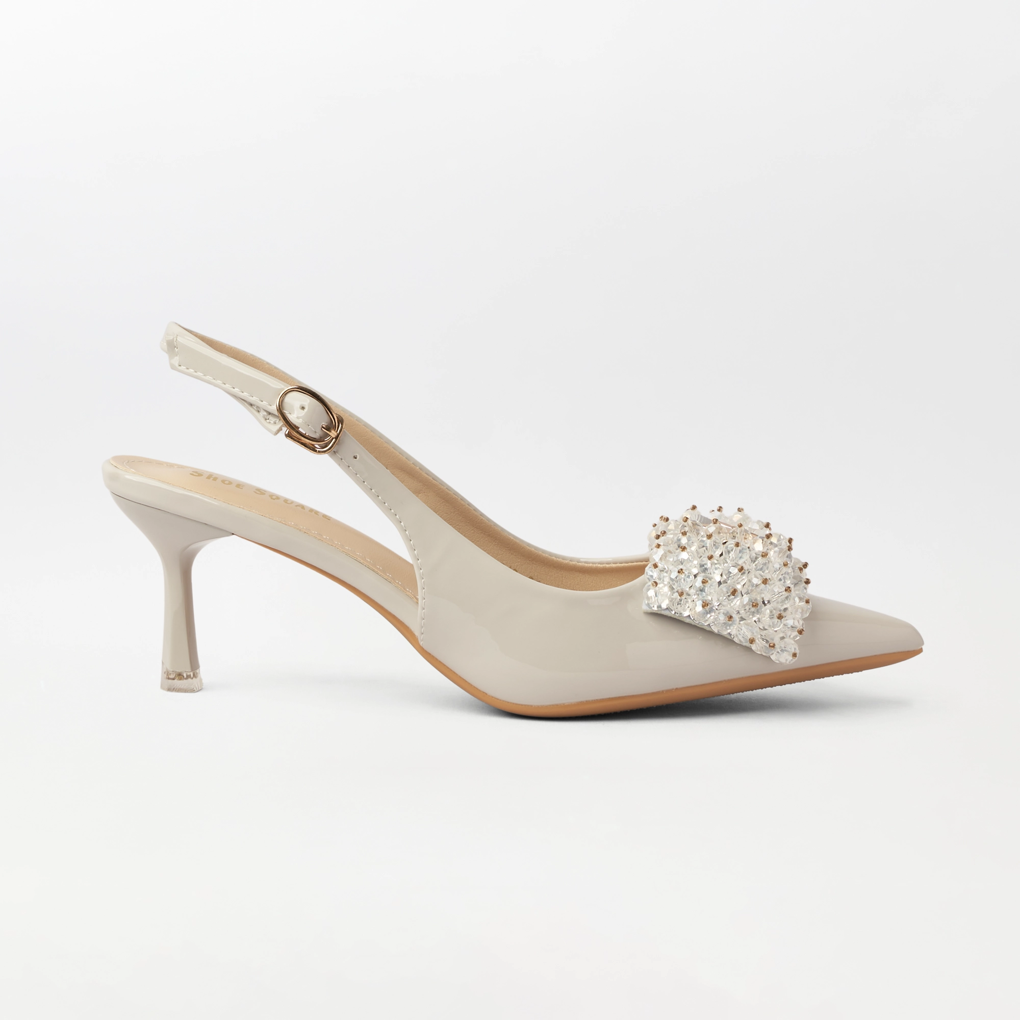 Embellished Bow Slingback Heel Light Grey - (CH328)