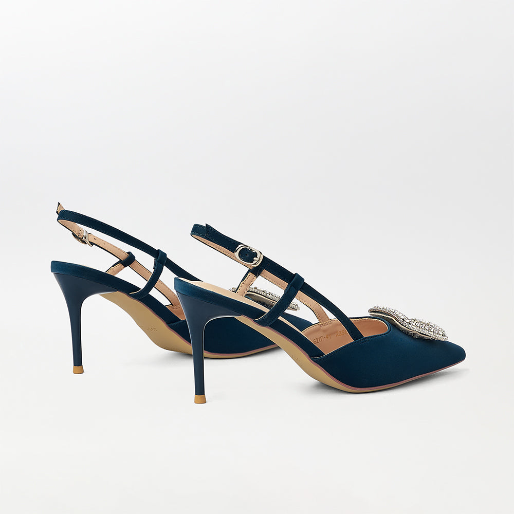 Broach Embellished Slingback Heels - (CH225)
