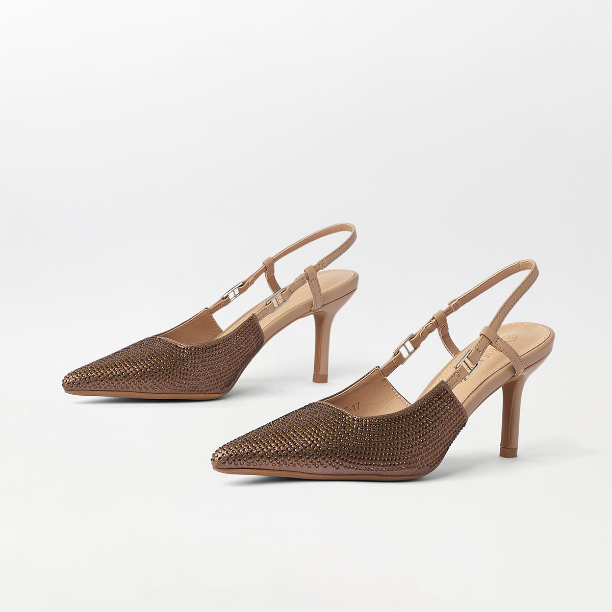 Embellished Slingback Kitten Heels Khaki - (CH276)
