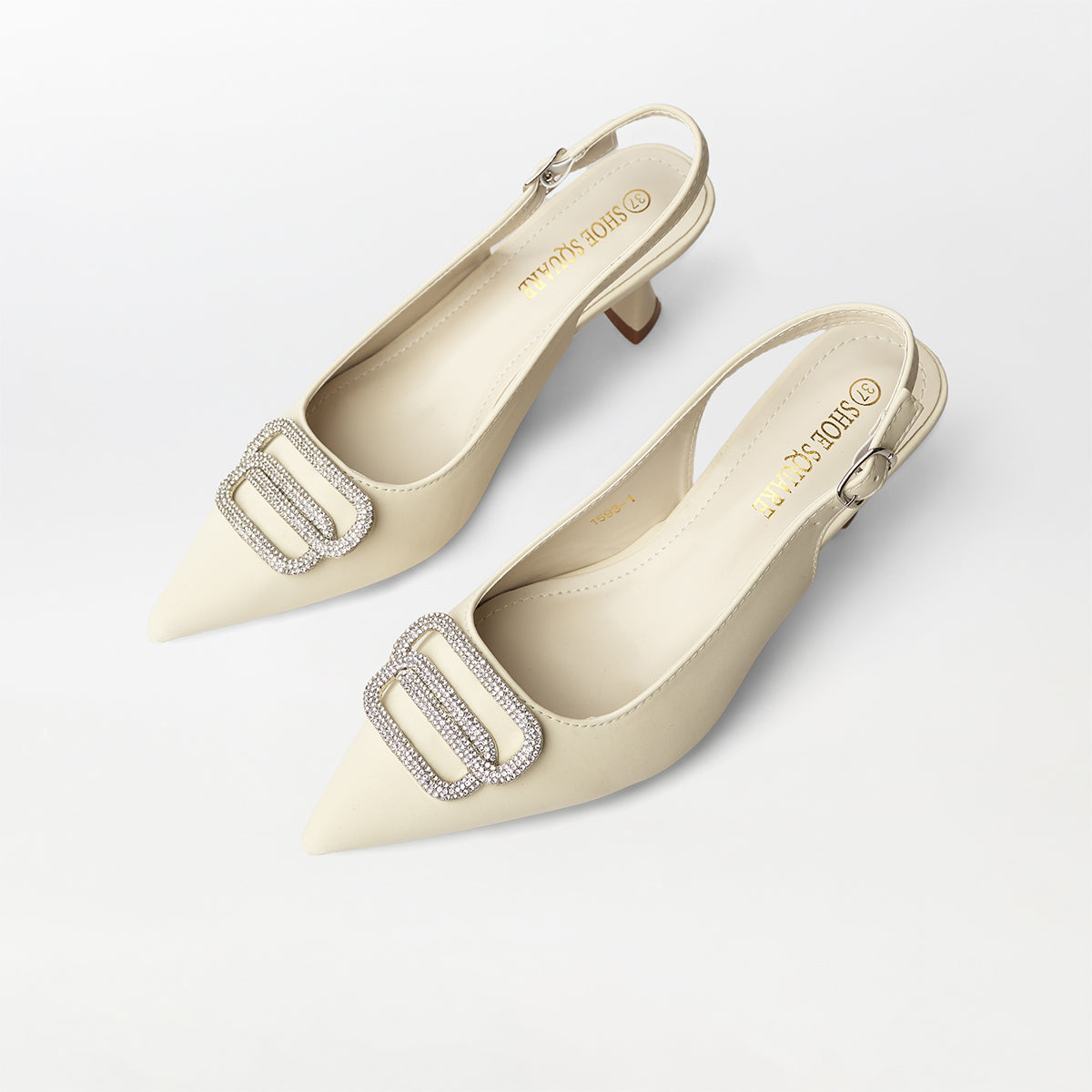 Broach Slingback Kitten Heels Off White - (CH253)