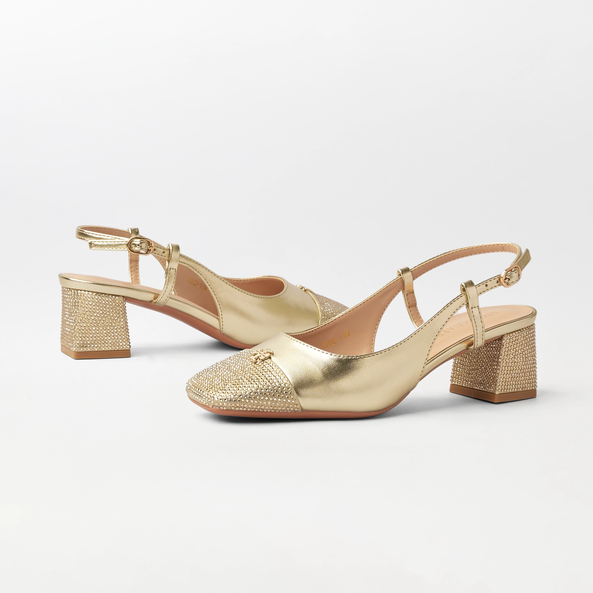 Square Slingback Block Heel Gold - (CH332)