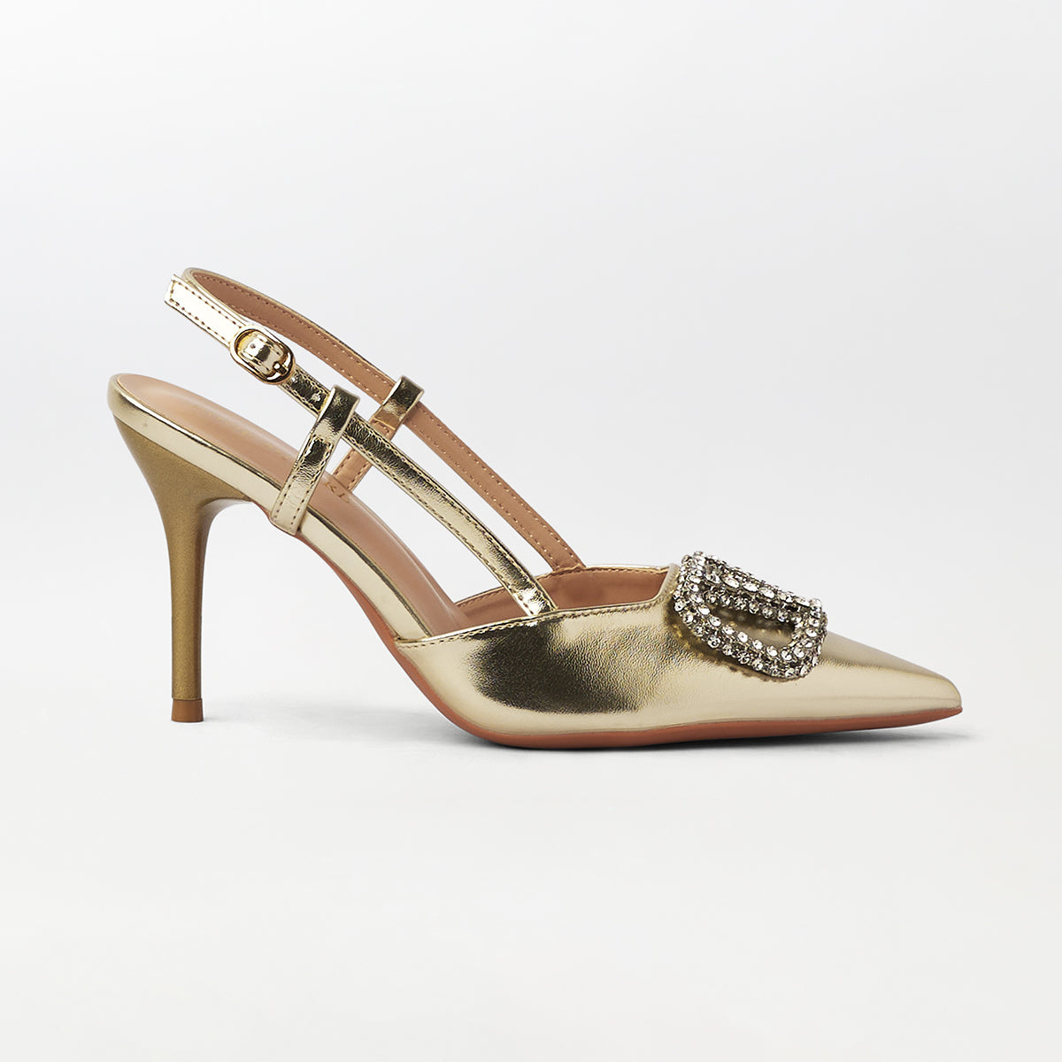 Broach Embellished Metallic Slingback - CH301