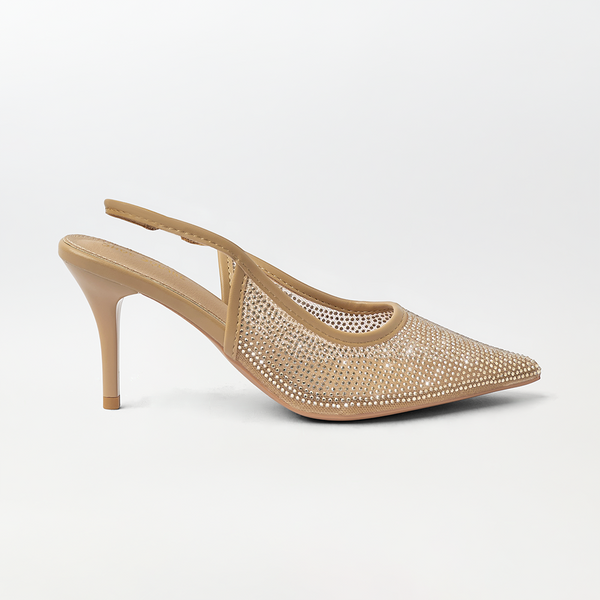 Short Heels - Slingback Pumps - Beige (CH102)