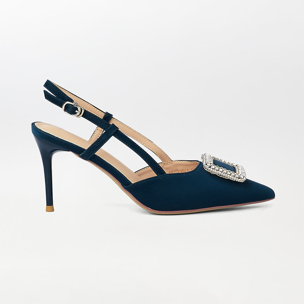 Broach Embellished Slingback Heels - (CH225)