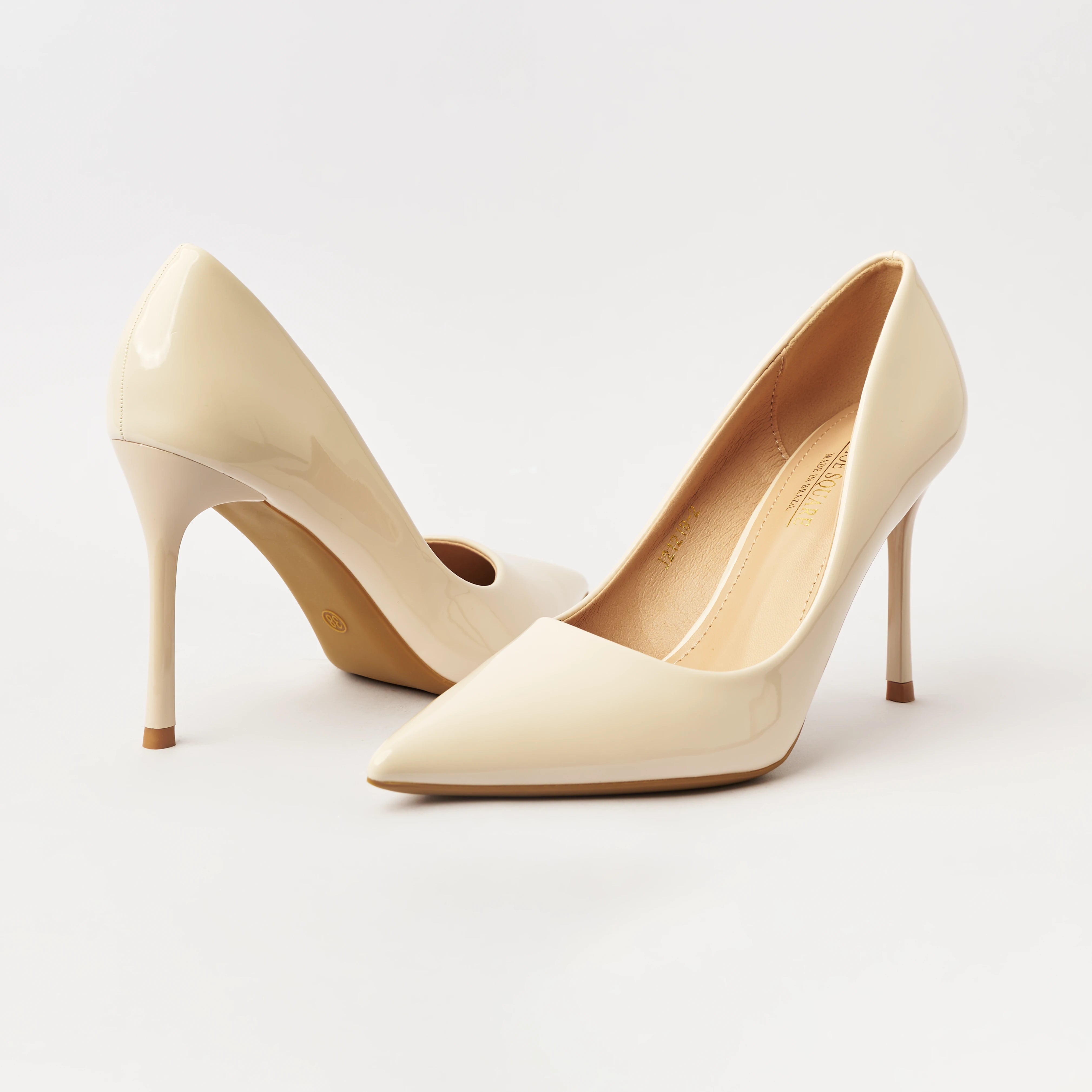 Glossy High Heels Court Shoes Off White - (CH255)