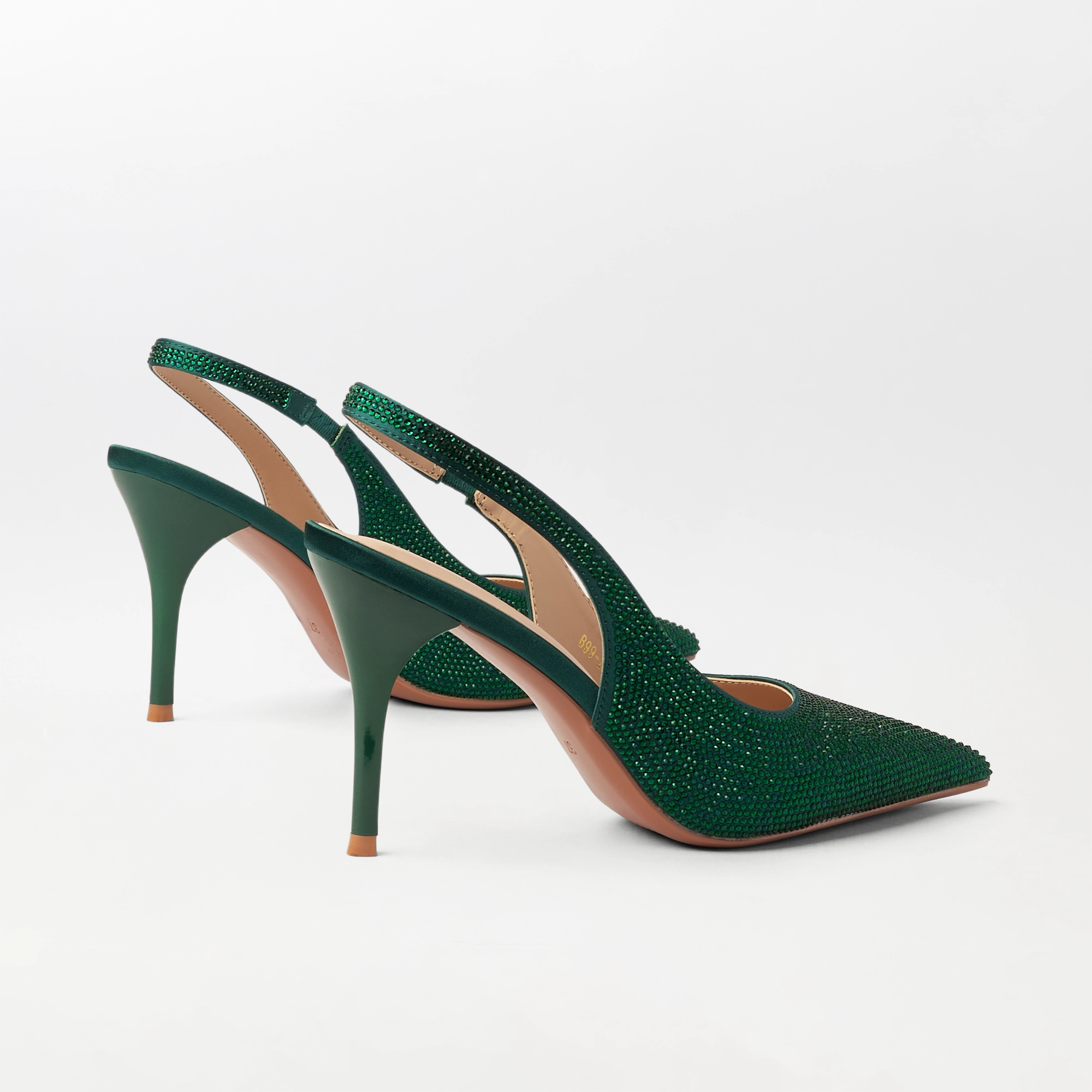 Embellished Slingback Kitten Heel Green - (CH335)
