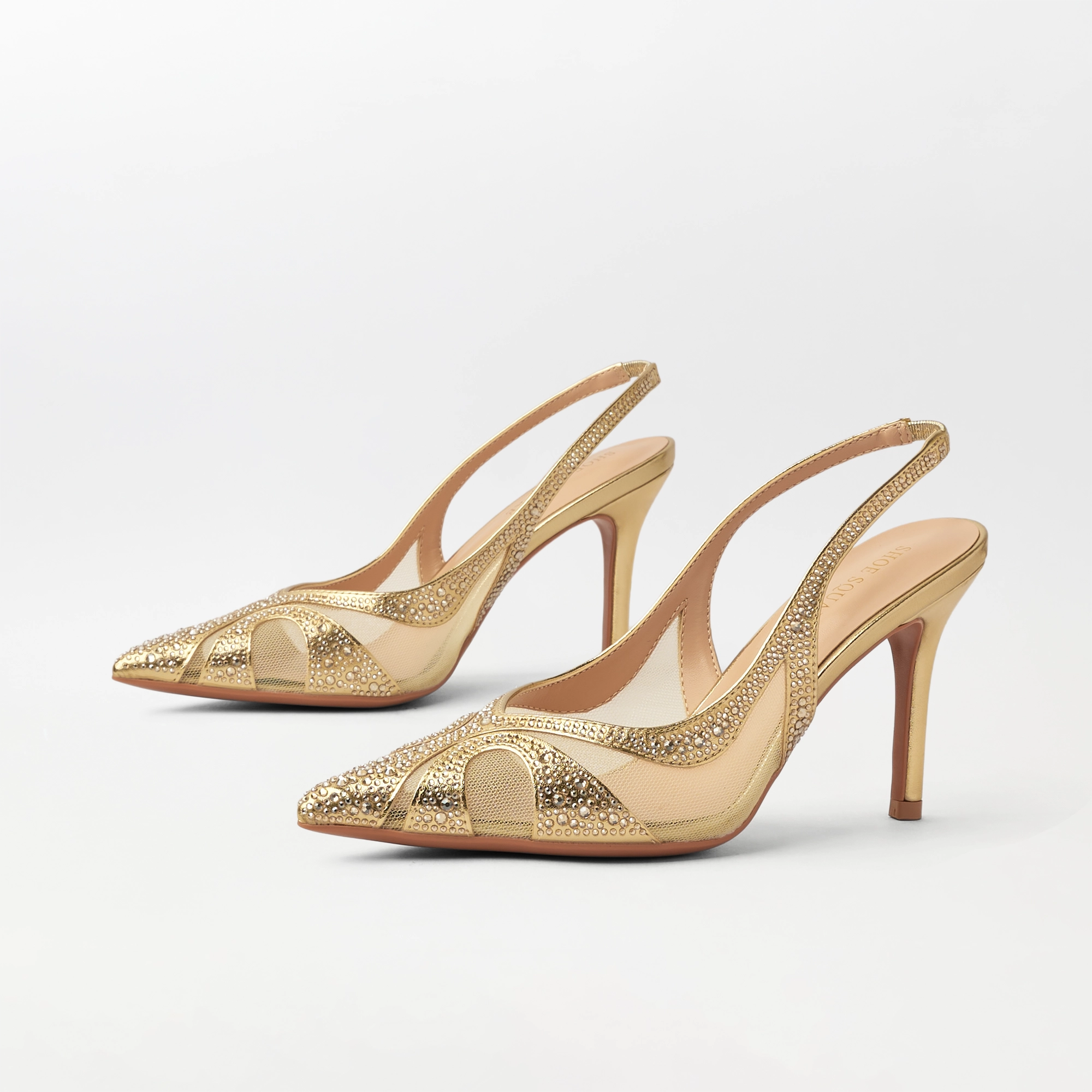 Embellished Mesh Slingback Heel Gold - (CH337)