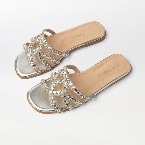 Stone Embellished Flat Slippers - (FS74)