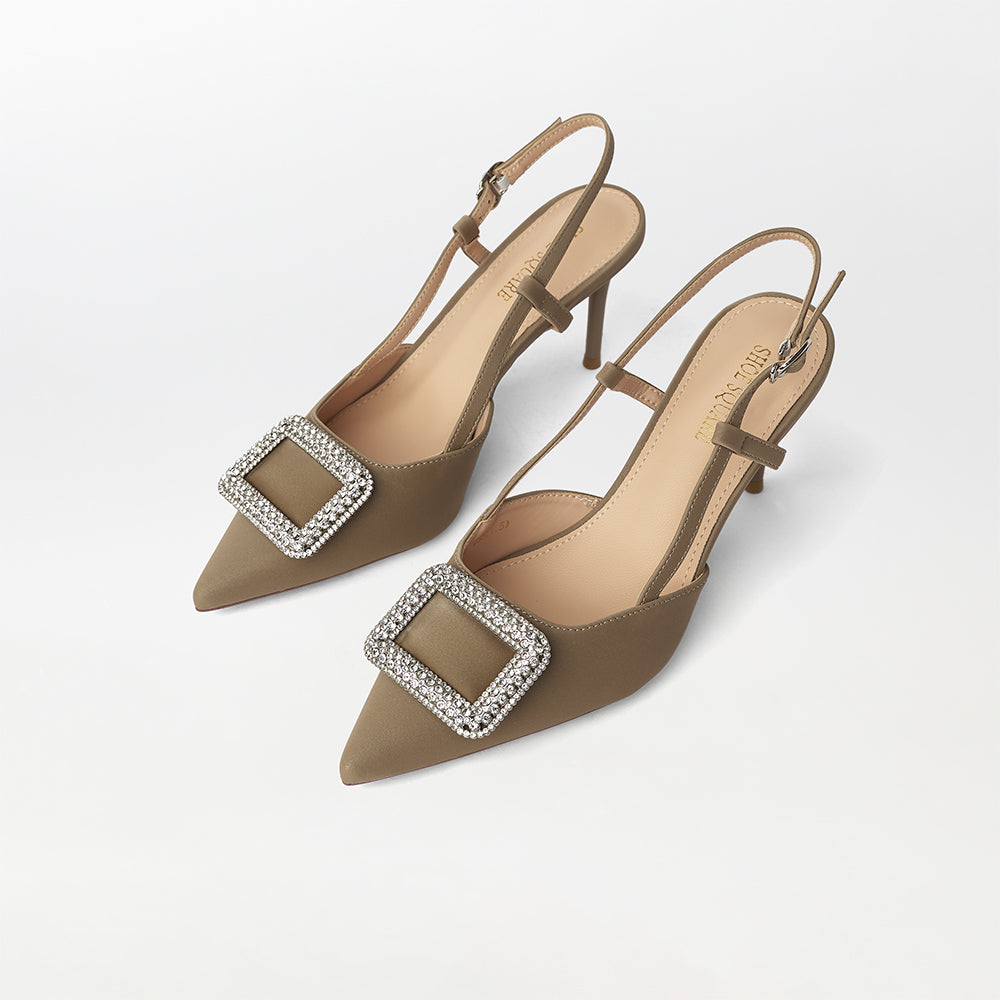 Broach Embellished Slingback Heels - (CH226)