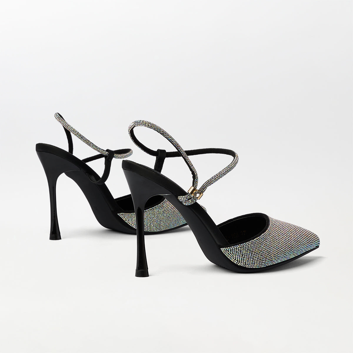 Stone Embellished Black High Heels - (CH284)