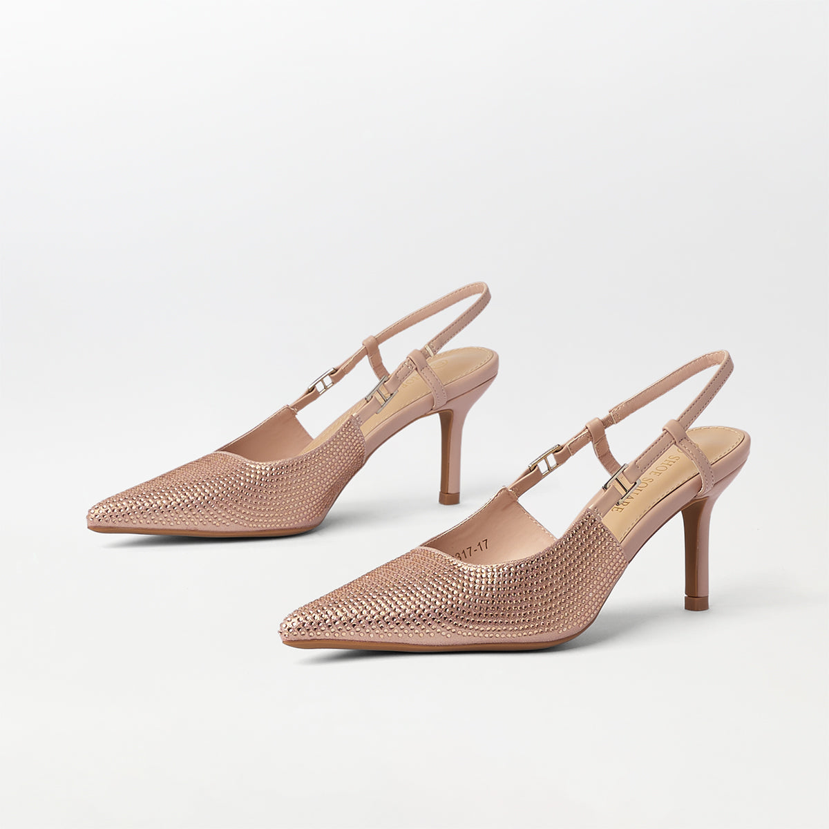 Embellished Slingback Kitten Heels Pink - (CH277)