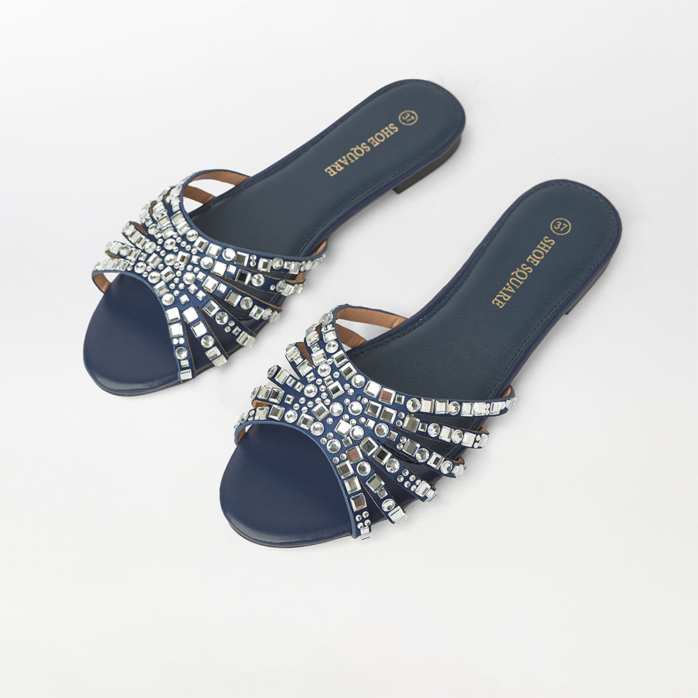 Crystal Embellished Flat Slippers - (FS64)