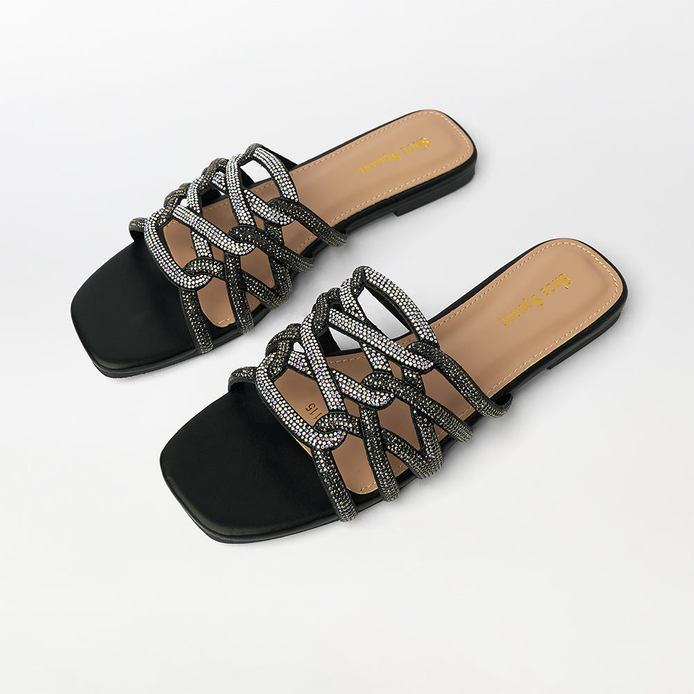 Stones Embellished Flat Slippers - (FS21)