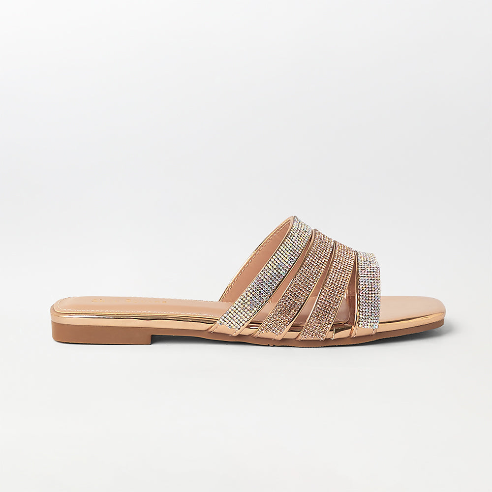 Stones Embellished Flat Slippers - (FS39)