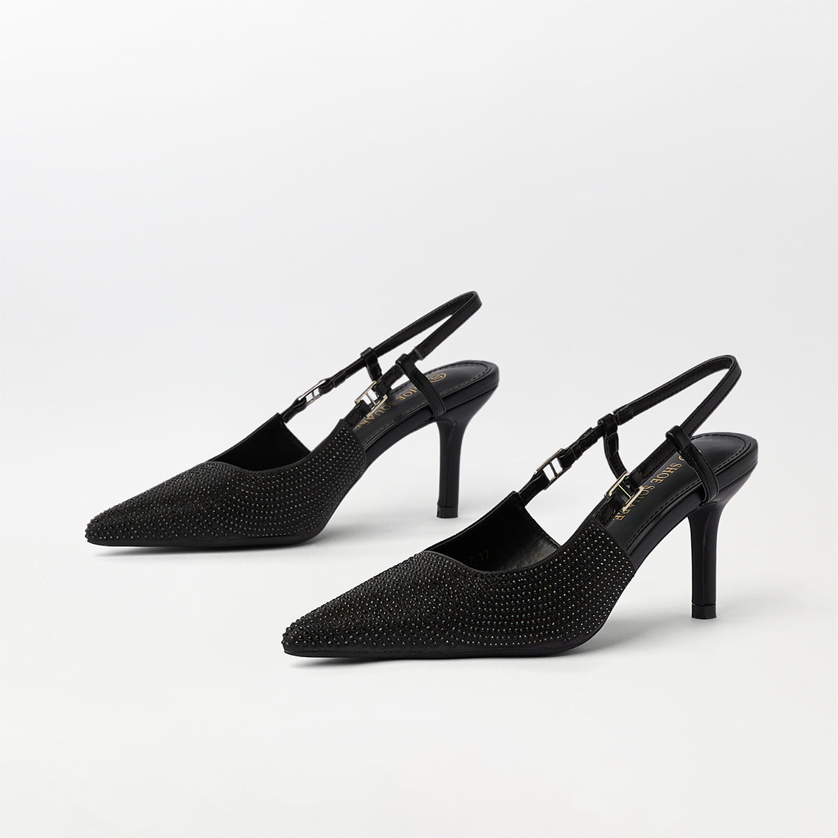 Embellished Slingback Kitten Heels Black - (CH275)