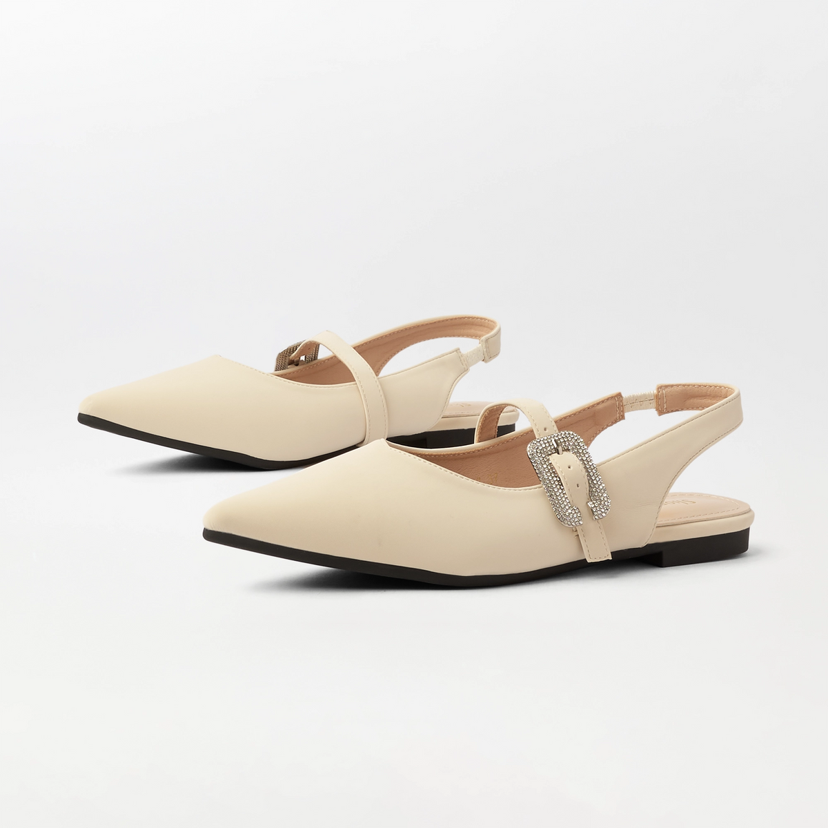 Pointed Toe Slingback Kitten Heel Apricot - (FS104)