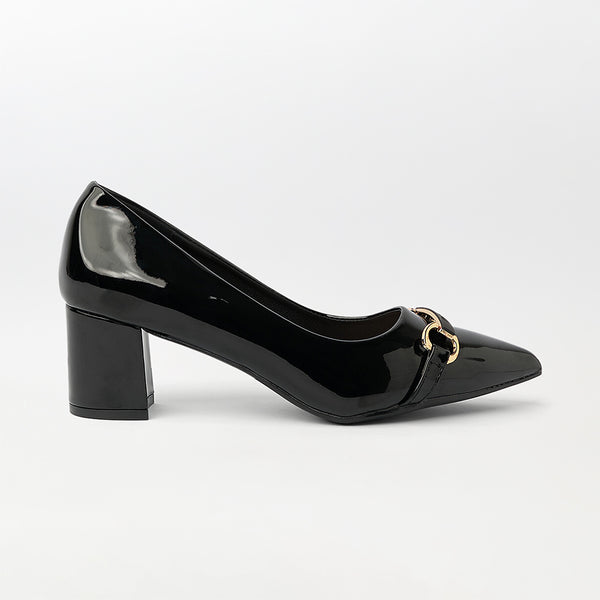 Leather Block Heel Court Shoes (CH152)