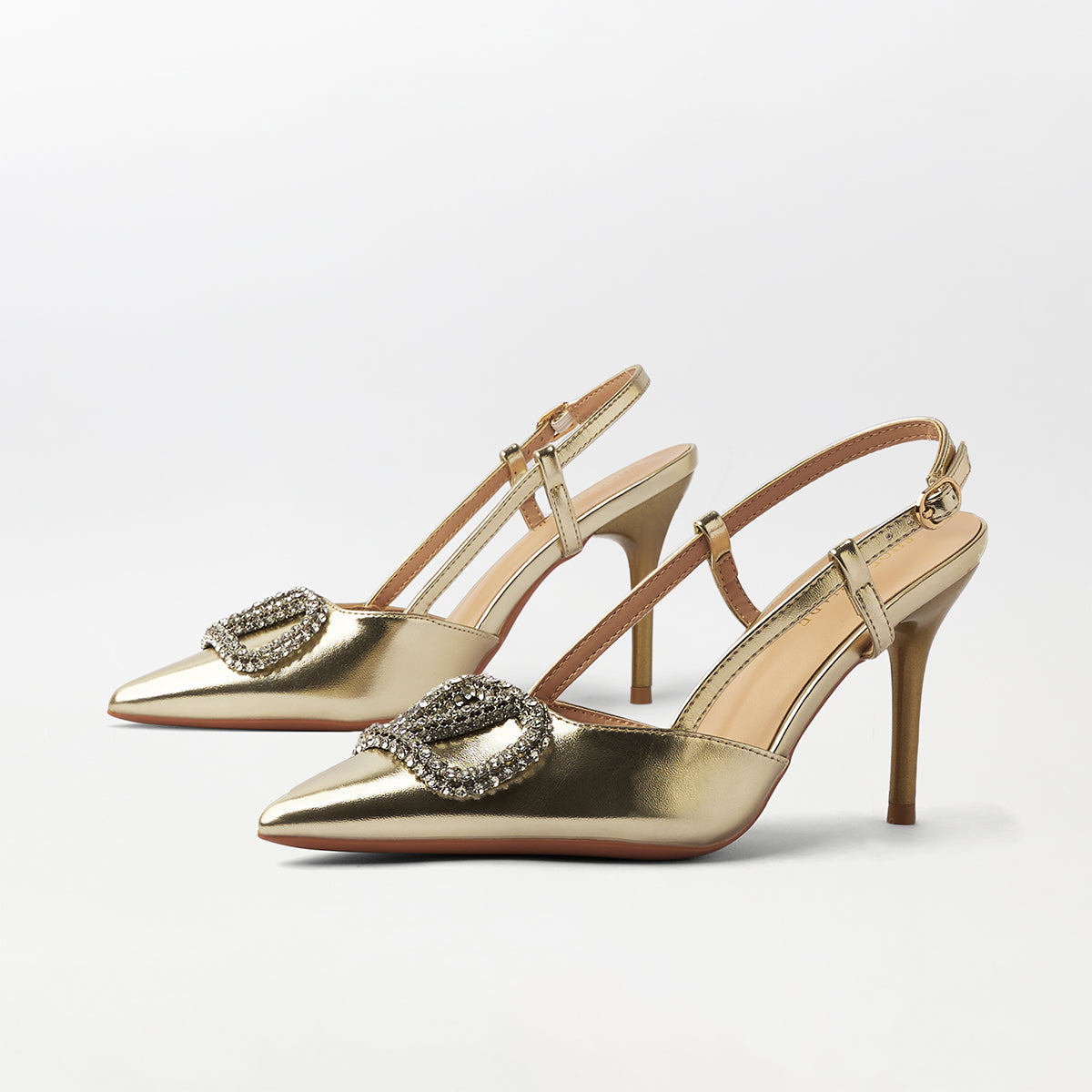 Broach Embellished Metallic Slingback - CH301