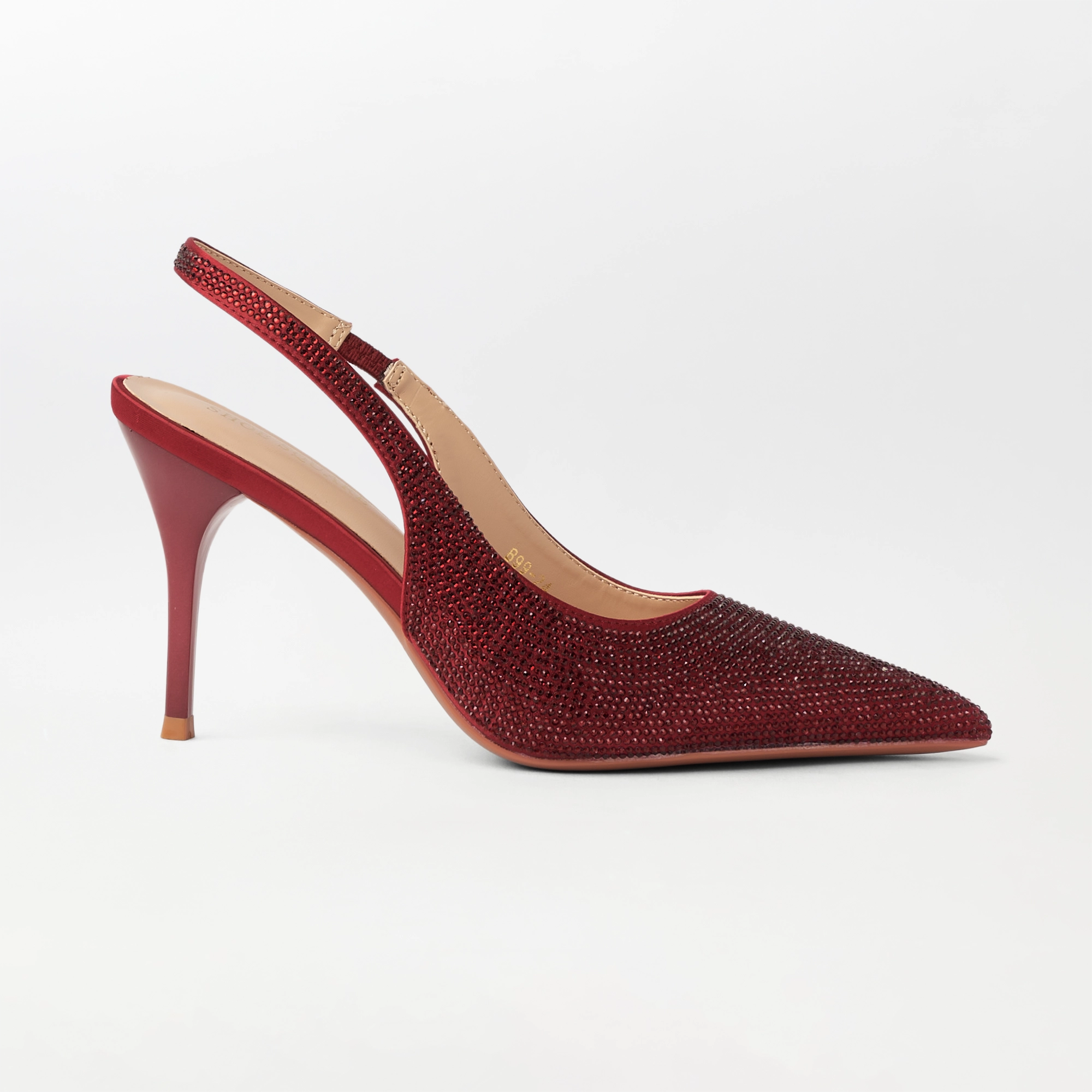 Embellished Slingback Kitten Heel Red - (CH333)