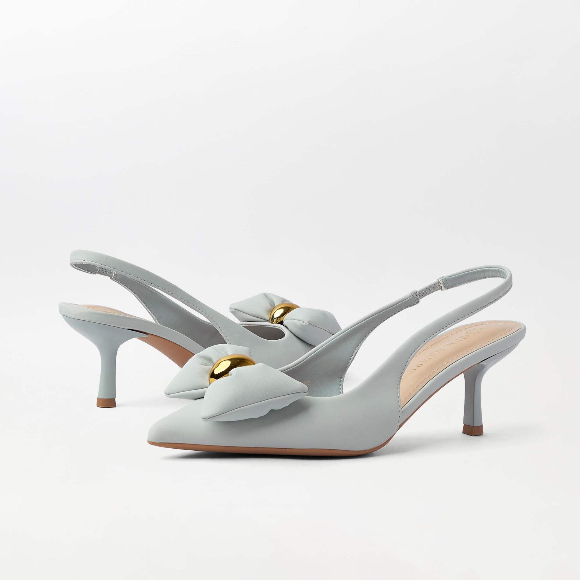 Kitten Heel Bowtie Slingback Sky - (CH343)