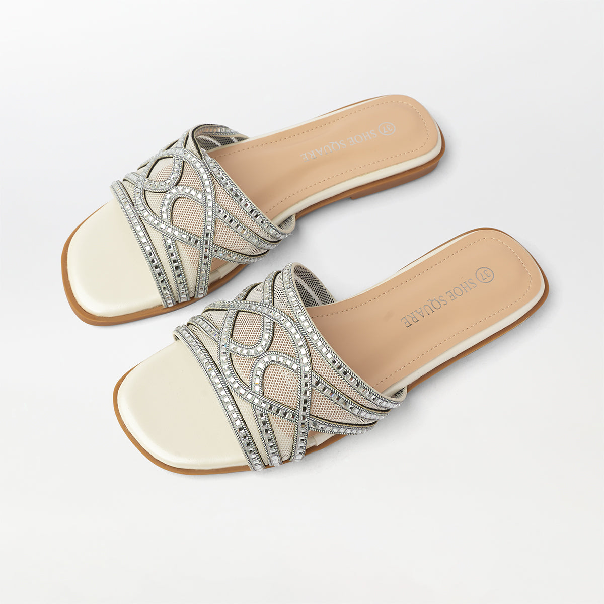 Embellished Cut Work Flat Slippers - (FS84)