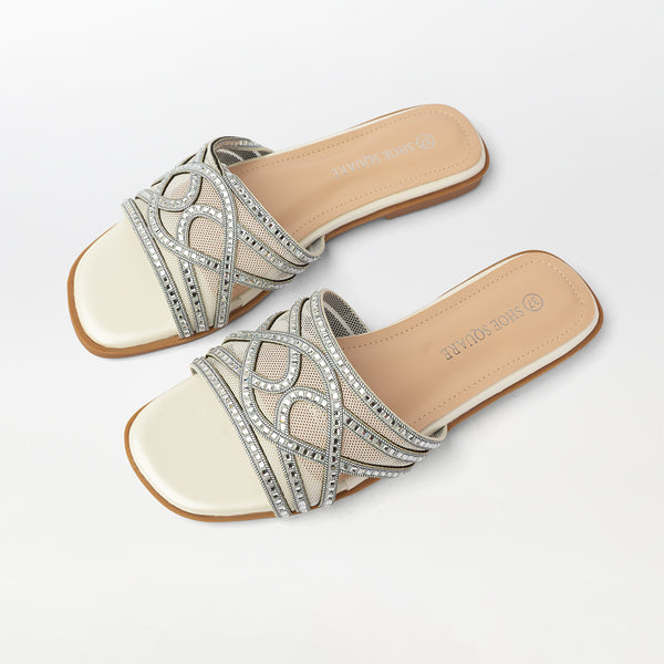 Embellished Cut Work Flat Slippers - (FS84)