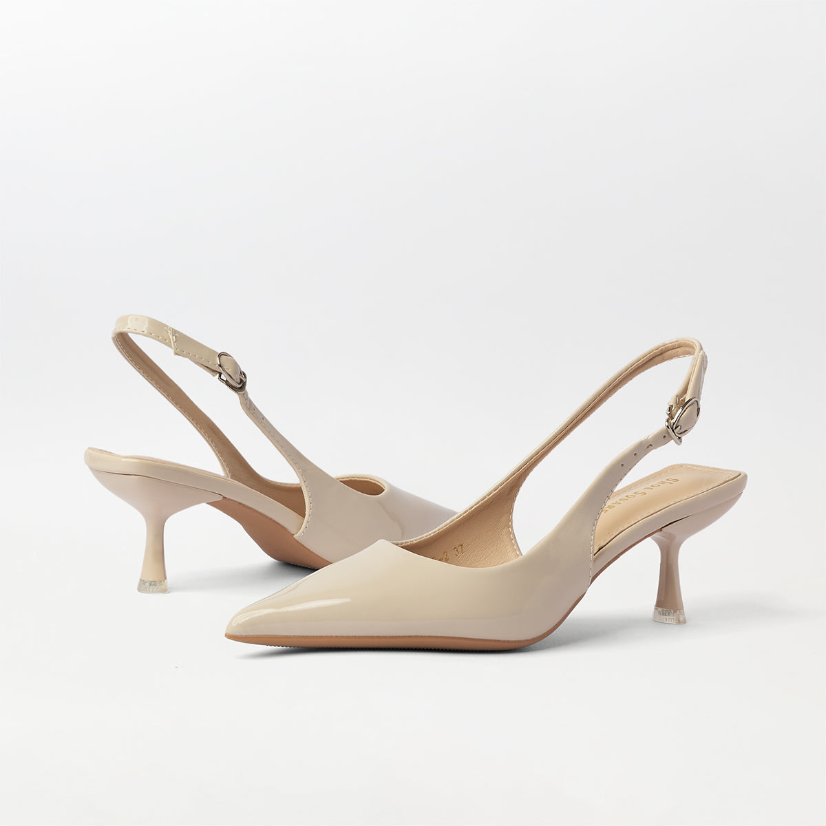 Slingback Kitten Heels Beige - (CH294)