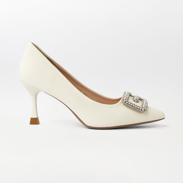 Buckle Embellished Court Shoes White - (CH237)