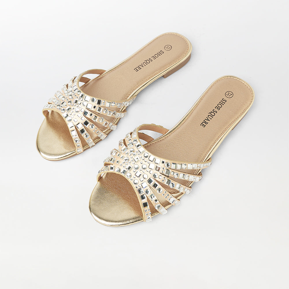 Crystal Embellished Flat Slippers - (FS63)