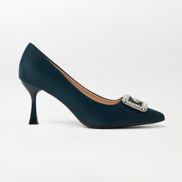 Buckle Embellished Court Shoes Blue - (CH239)