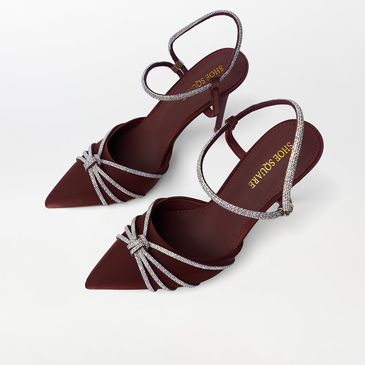 Embellished High Heel Maroon Sandals - (CH281)