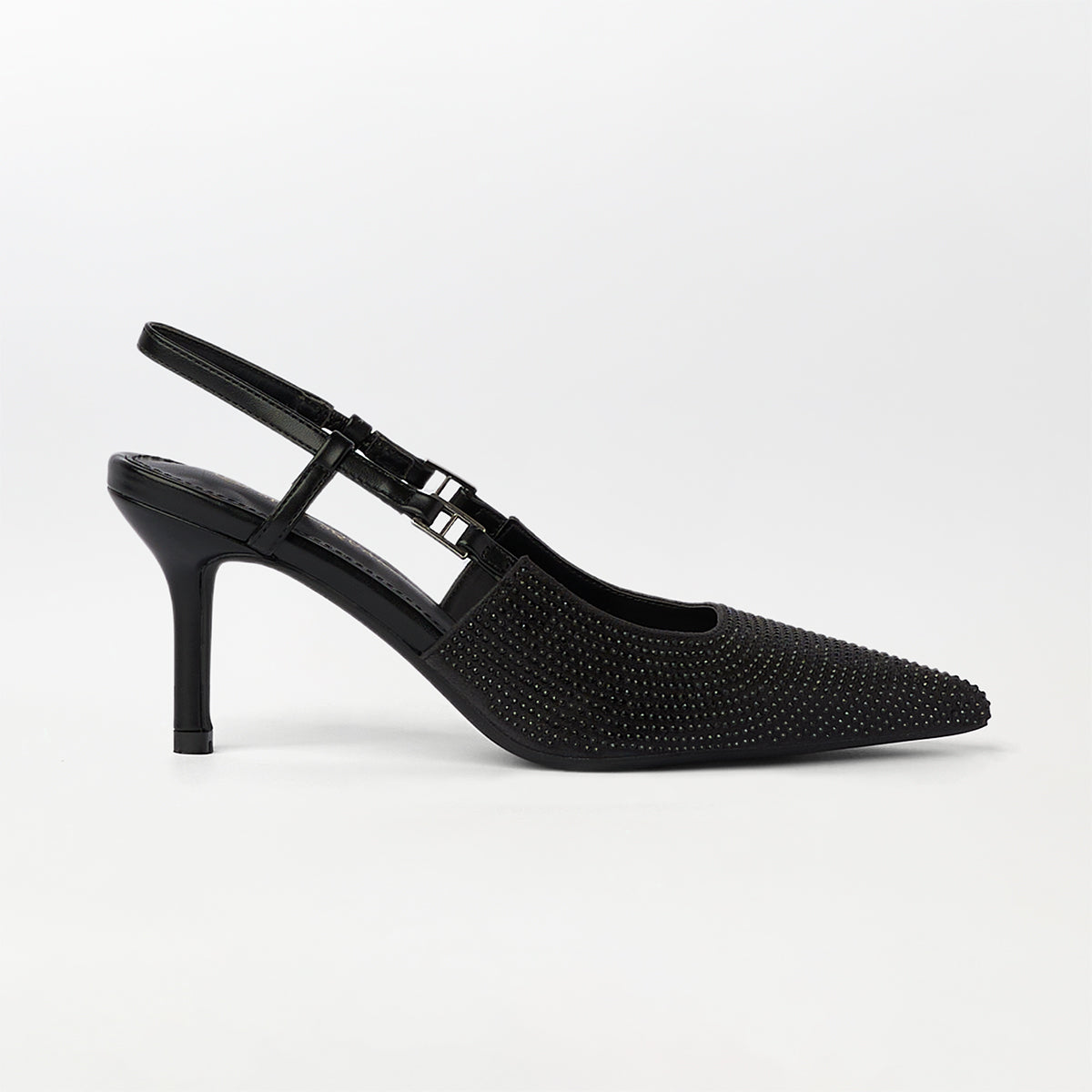 Embellished Slingback Kitten Heels Black - (CH275)