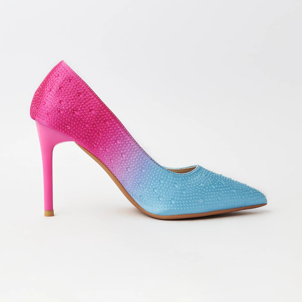 Two Tone - Embellished Stiletto Heels - Fuchsia (CH91)