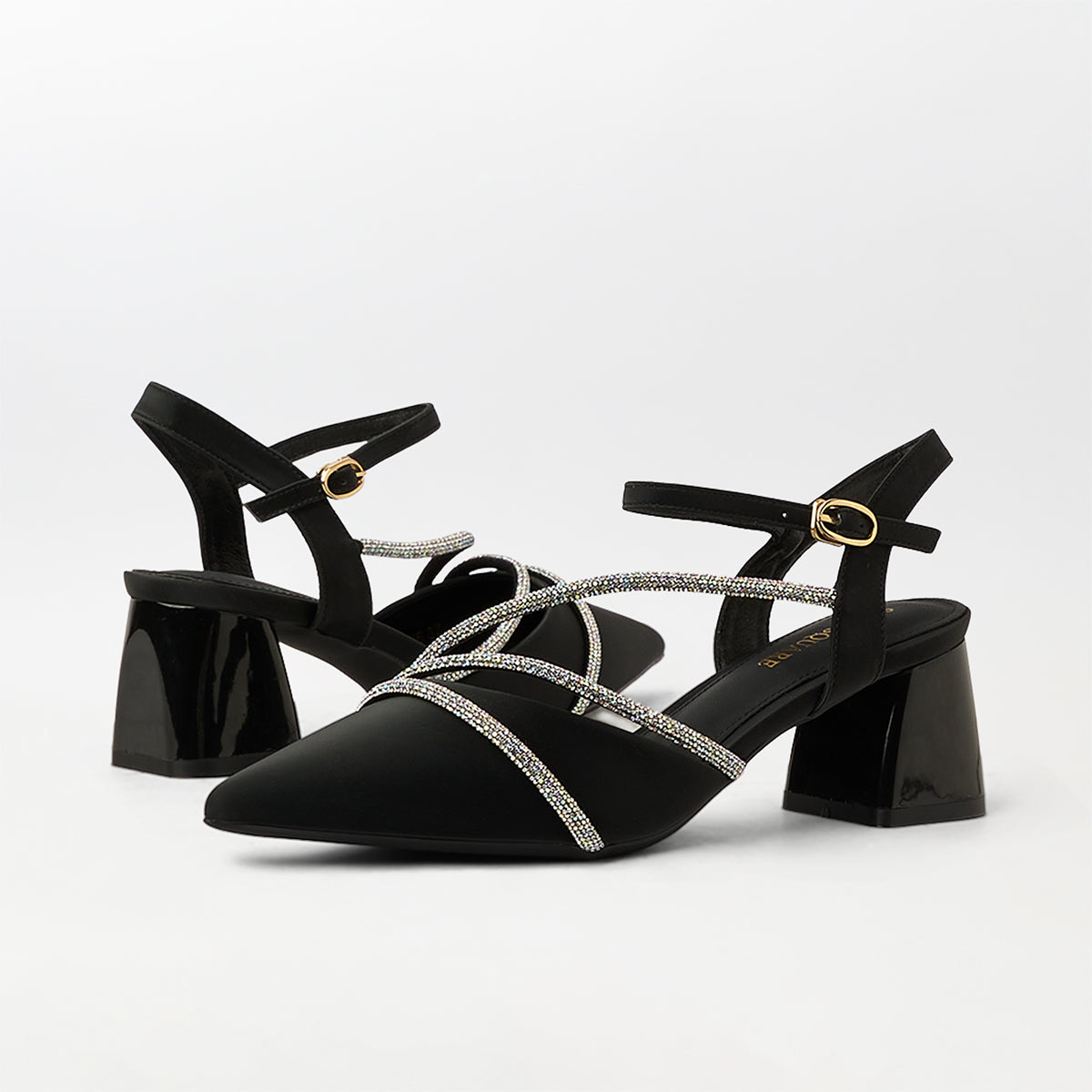 Pointed Toe Block Heel Sandals Black - (CH286)