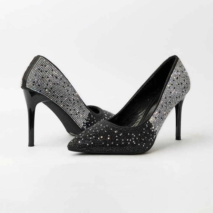 Fancy Two Tone Stiletto Heels Court Shoes Black (CH84)