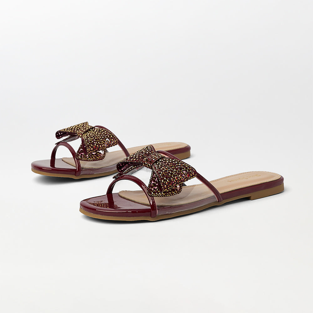 Bow Embellished Flat Slippers - (FS14)