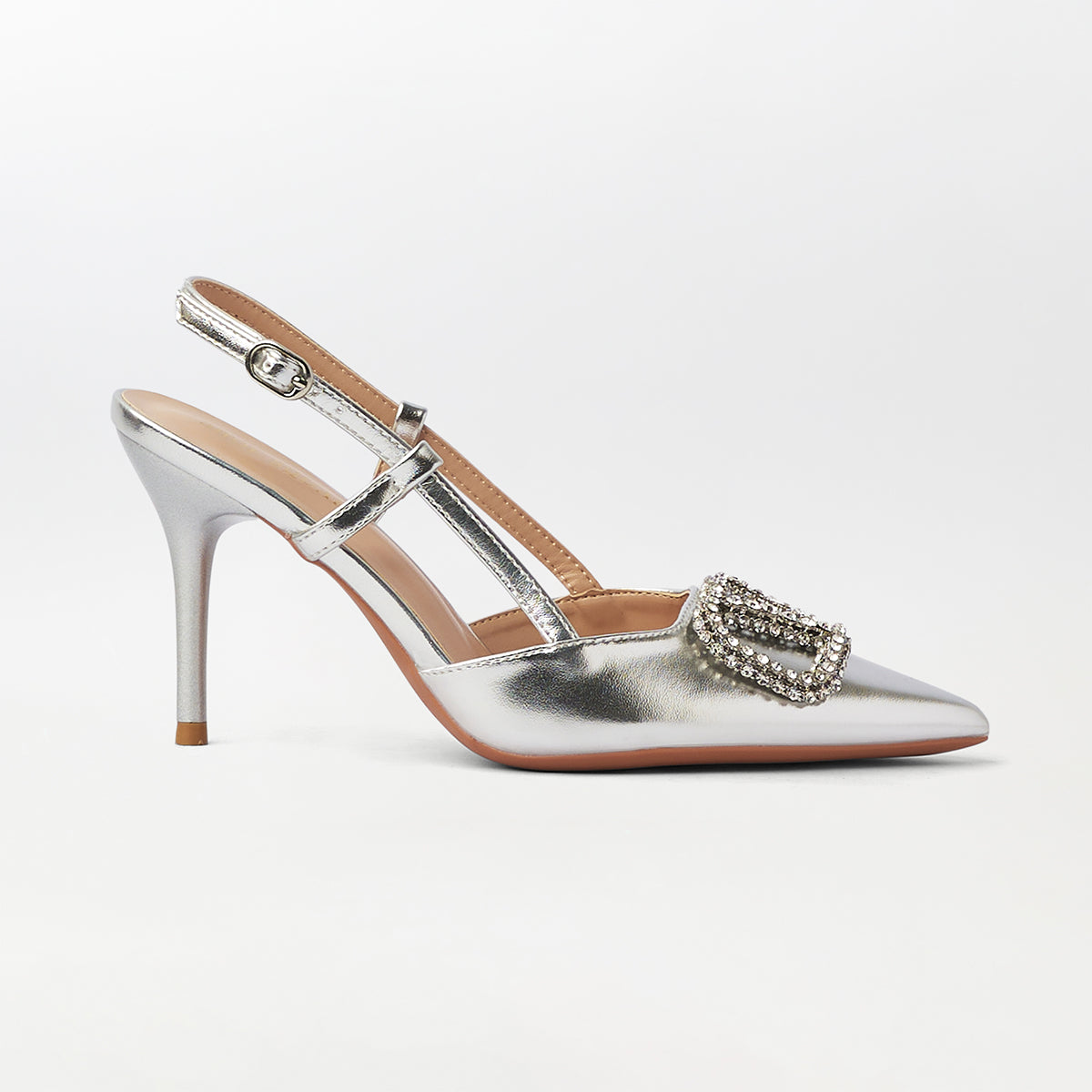 Broach Embellished Metallic Slingback - CH302