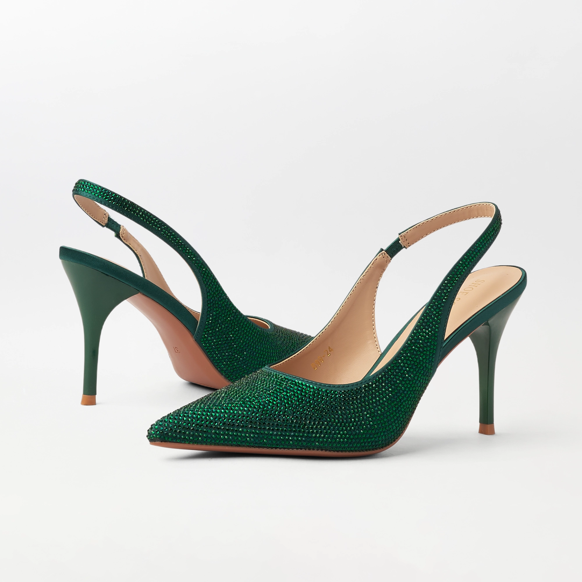 Embellished Slingback Kitten Heel Green - (CH335)