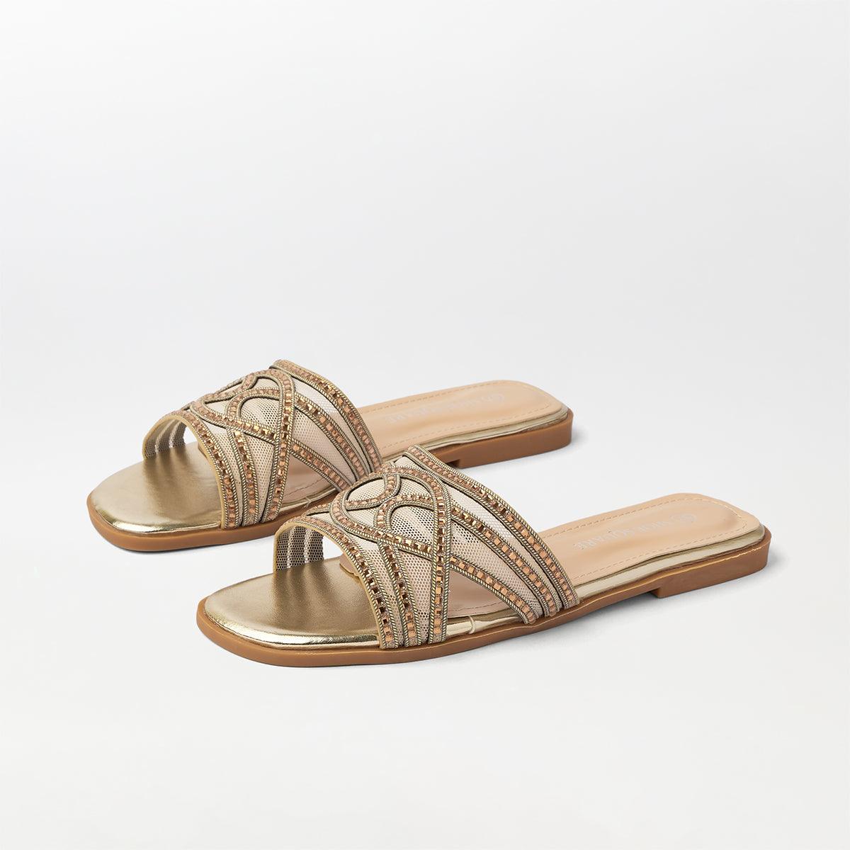 Embellished Cut Work Flat Slippers - (FS83)