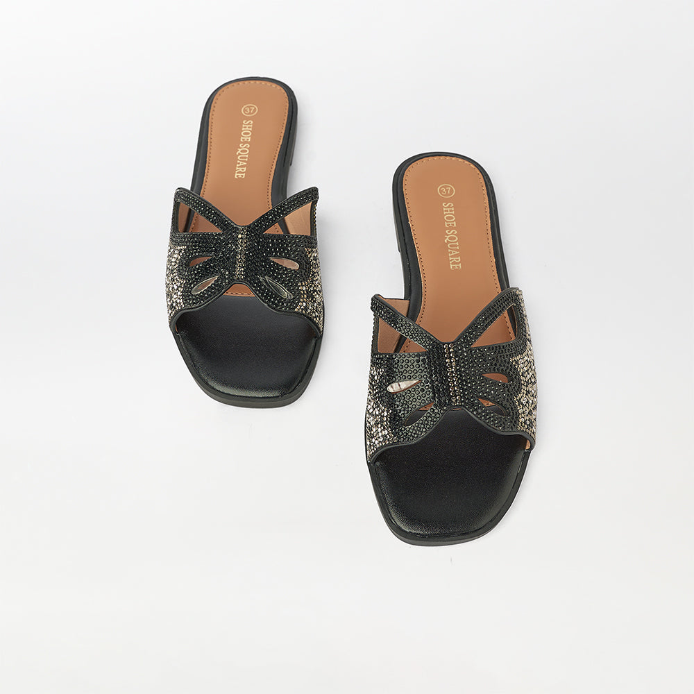 Rhinestone Embellished Butterfly Flat Slippers - (FS67)