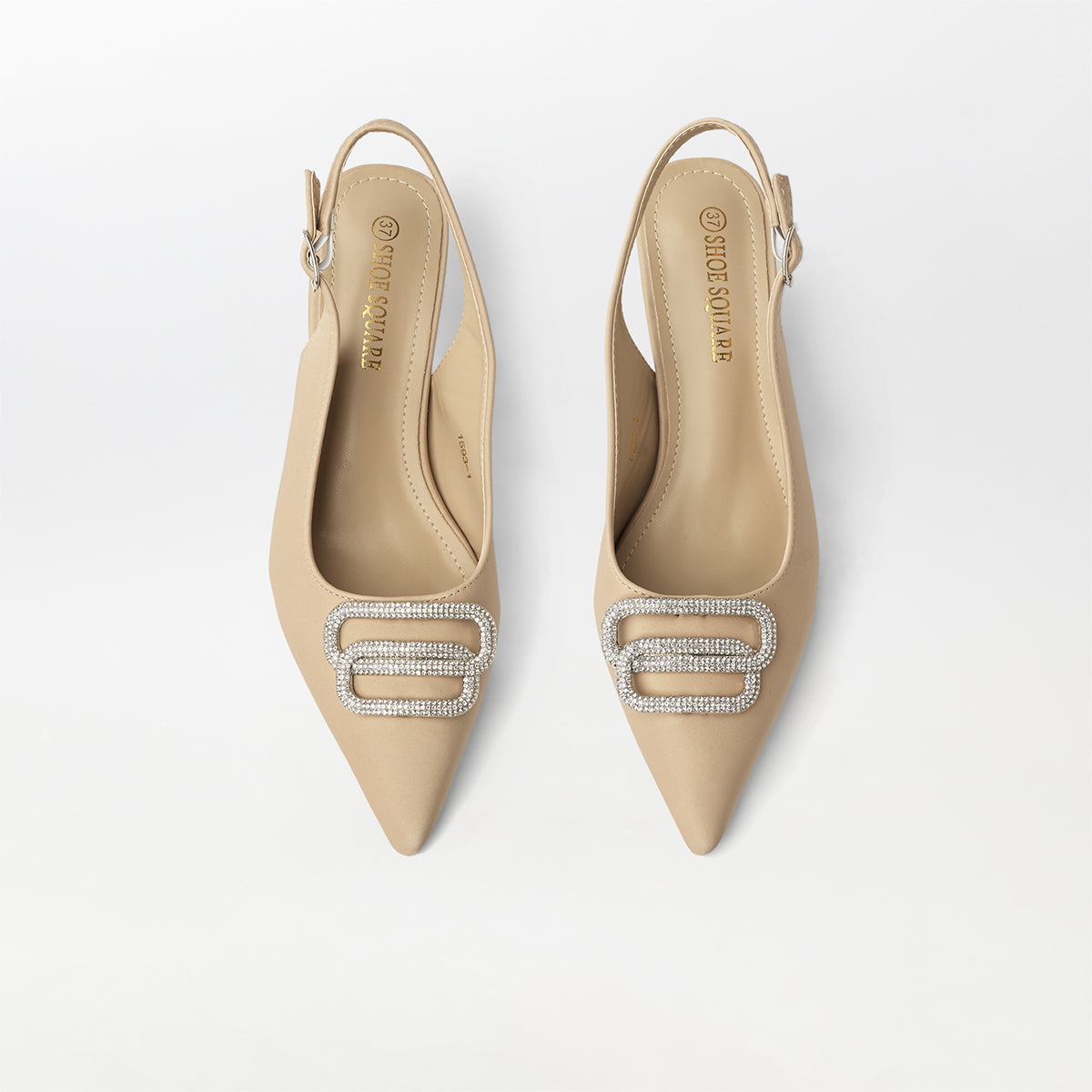 Broach Slingback Kitten Heels Khaki - (CH254)