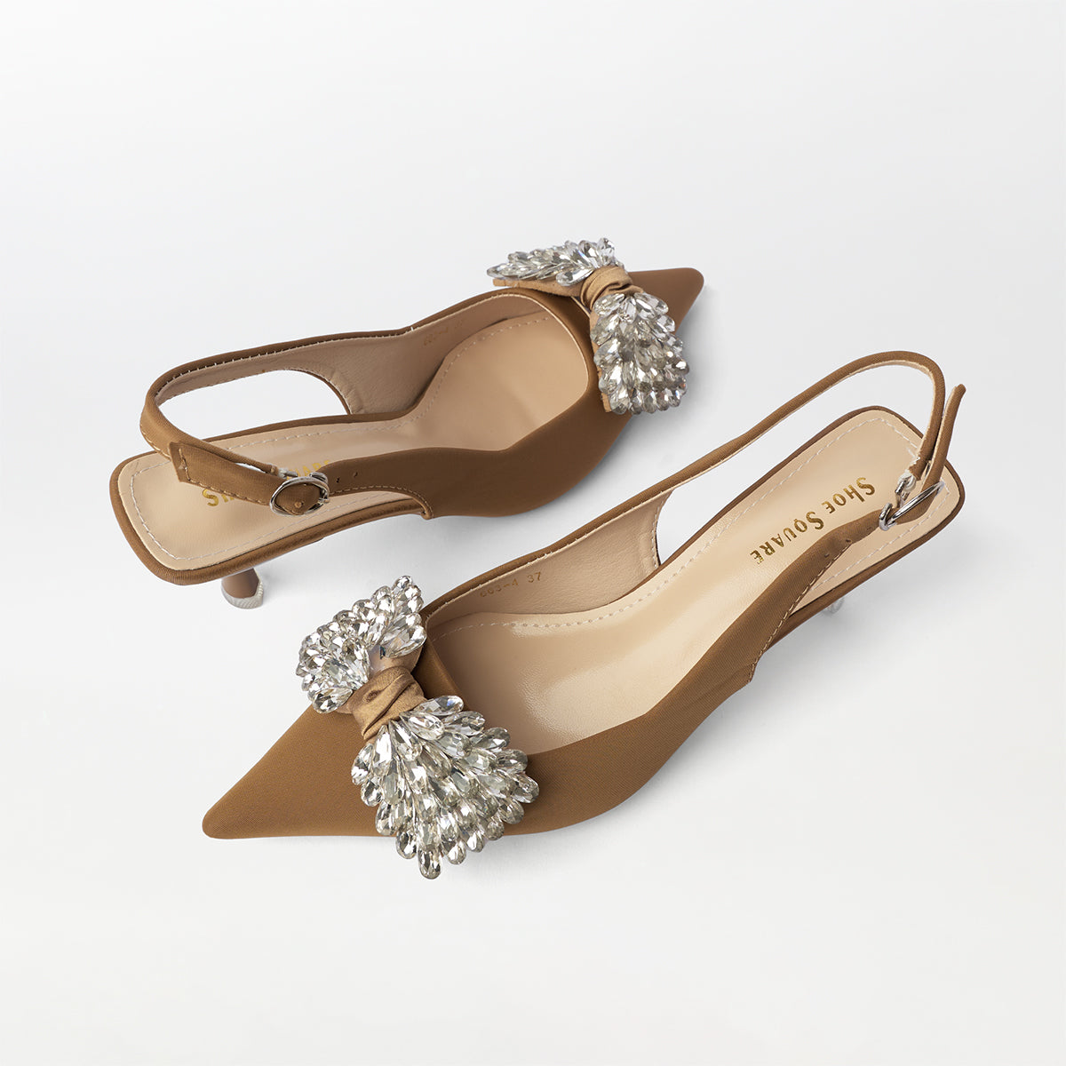 Broach embellish sling back brown -(CH289)