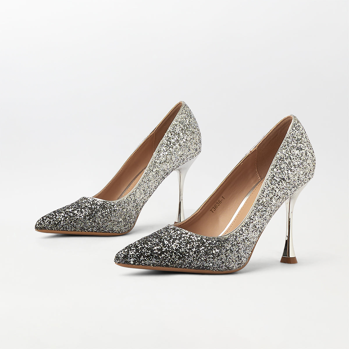 Two Tone Glitter Stiletto High Heels Silver - (CH268)